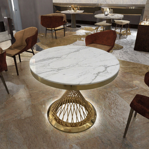 Round Dining <b>Table</b> Marble Look <b>Table</b> Gold <b>Stainless</b> <b>Steel</b> Bird's Nest Legs Modern Dining Room Furniture - Product Image 2