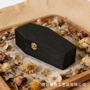 Wooden Pet Urn Gothic Coffin <b>Box</b> Black Secure Flip Top Lid For Pet <b>Memorials</b> - Product Image 2