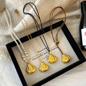 Gold Buddha Pendant Necklace Sand Gold Chinese Style Elegant Versatile Everyday Wear Unisex Fine Jewelry - Product Image 1