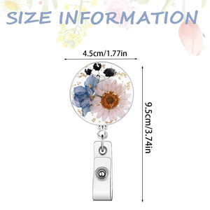 Porte-clés rétractable à boucle facile à dégager avec motif fleur et feuille, et porte-badge à sangle en cuir transparent - Product Image 4