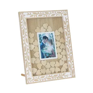 15.8x11.8inch White Vintage Wedding Guest Book Alternative With Wooden Heart Message Board