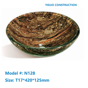 Double vasque en verre, marbre évier bassin rond forme moderne sanitaire <span class=keywords><strong>toilettes</strong></span> et lavabo N128 - Product Image 2