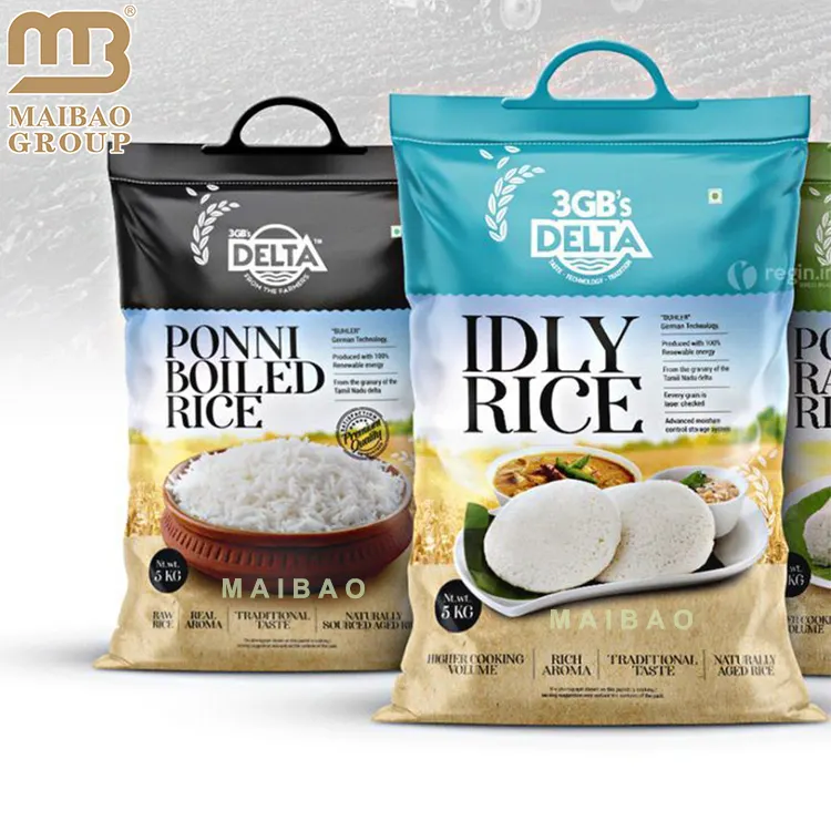 Sac de riz Basmati de 2kg 5kg 10kg 25kg avec logo personnalisé Vente en gros Emballage alimentaire en plastique vide biodégradable bon marché pour riz