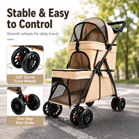 Poussette double pour animaux de compagnie, pliable, pour 2 chats ou chiens, avec deux compartiments, chariot de voyage, auvent en maille, roues tout-terrain, frein, homologuée pour les compagnies aériennes