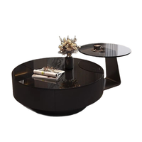 Ensemble de tables basses rondes en verre trempé, style moderne et minimaliste - Meubles de luxe pour la maison, couleur noire