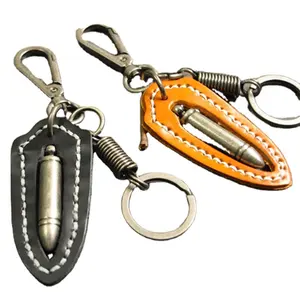 Wholesale Punk Bullet Genuine Leather Key Ring Custom Metal Key Chain Metal Keychain