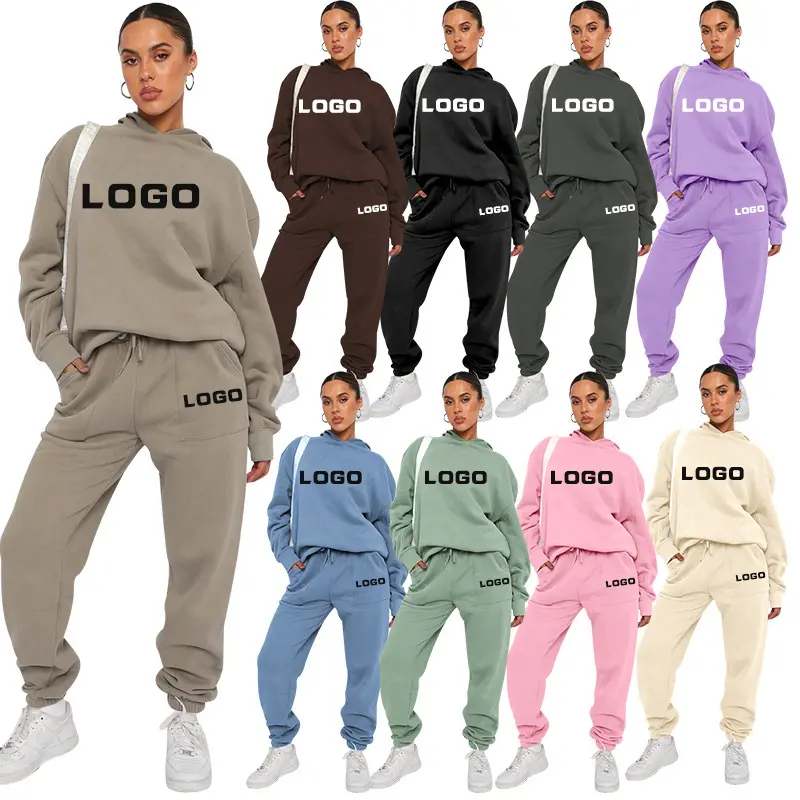 Custom Logo Herfst Winter Mode 2 Delige Set Jogger Set Oversized Trui Sweatsuit Hoodie Sportkleding Trainingspak