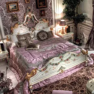 Frans Massief Hout Geschilderd Queen Bed Set Slaapkamermeubilair Set Voor Meisjes