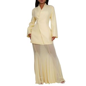 Autumn New Elegant Fashionable Temperament Office Solid Color & Mesh Skirt Two Piece <b>Set</b> for Women Fashion - Product Image 4