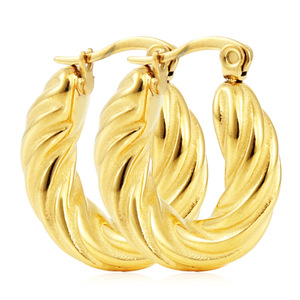 Twisted Hoop Earrings Gold <b>Titanium</b> Steel 19040 Everyday Wear - Product Image 1