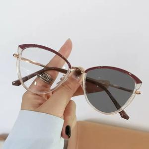 特大キャットアイブルーライトブロックメガネ女性用ダイヤモンド合金フルフレーム光学コンピュータ読書眼鏡 - Product Image 3