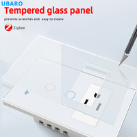 Interrupteur intelligent UBARO Tuya Zigbee 1 voie avec port USB A USB-C PD 20W, prise de type 118, panneau tactile en verre, compatible Alexa et Google Home