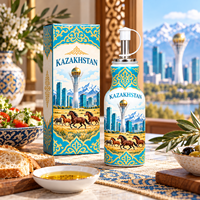 Bouteille d'huile d'olive en céramique souvenir du Kazakhstan, motif kazakh, avec motif emblématique d'Astana, distributeur d'huile avec boîte cadeau, vente en gros