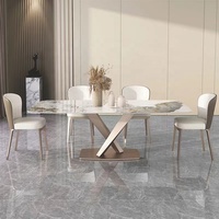 Juego de Mesa de Comedor de Mármol de Lujo NOVA para 6 Personas, Mesa Rectangular con Cubierta de Mármol Blanco para Cocina, Comedor y Muebles de Sala