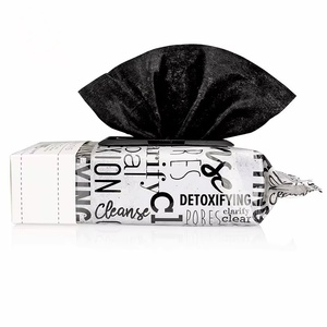 Lingettes faciales féminines détoxifiantes non tissées noires charbon de bois matériau biodégradable démaquillant personnalisé lingettes humides - Product Image 3