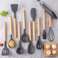 Ensemble d'ustensiles de cuisine en silicone RTS Stock, spatule, pelle, cuillère avec manche en bois, 12 pièces