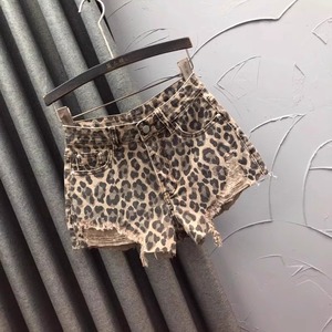 Viviblook Z1201PT01 Women's Denim <b>Shorts</b> Leopard High Waisted A-Line <b>Fringed</b> Wide Leg Hot Tassel <b>Shorts</b> - Product Image 1