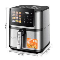 Friteuse à air intelligente RAF R.5226, four électrique domestique 1700W+500W, double chauffage, cuve intérieure en métal, friteuse saine sans huile