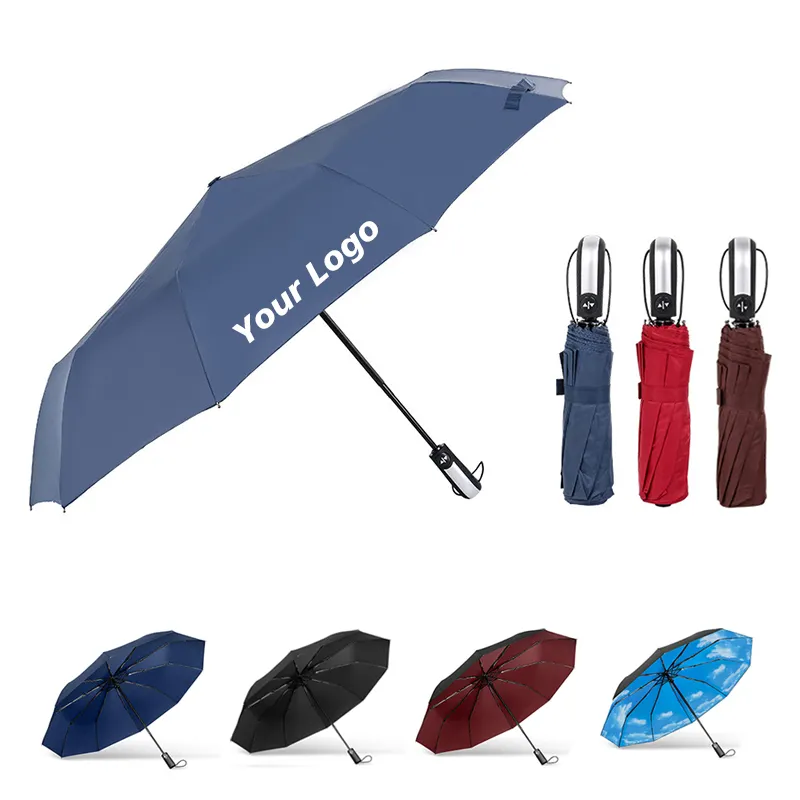 Payung matahari hujan Anti UV otomatis, payung lipat portabel tahan angin dengan logo untuk hujan