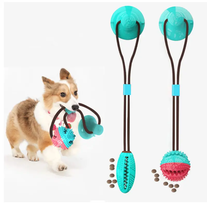 ถ้วยดูดสำหรับสุนัขรุ่นอัปเกรด,ของเล่นกัดกรามสำหรับสัตว์เลี้ยงลูกบอลรักษาไอคิวของเล่นลูกบอลดูดแบบโต้ตอบเชือกสำหรับสุนัข