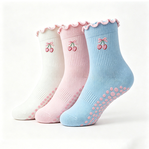 Hot SellingRuffled Elastic Cuff Ankle Pilates <strong>Socks</strong> with Grips Non-slip Lace Knitted ODM <strong>Socks</strong> <strong>Set</strong> for Women - Product Image 5