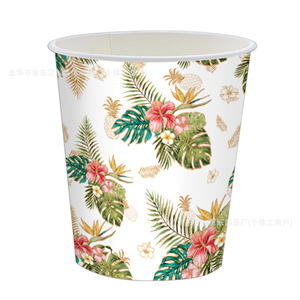 Kit de fournitures de fête jetables Série Plantes d'été : Assiettes en papier, gobelets, serviettes, ensemble de couverts dorés pour fête - Product Image 3
