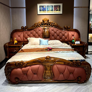 Muebles de Dormitorio Antiguos, Cama de Cuero de Lujo, Madera Maciza de Ébano, Juegos de Cama King, Queen y Doble - Product Image 1