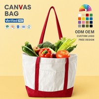 Sac fourre-tout en toile blanche à fond rouge personnalisé, grande capacité, écologique, réutilisable, sac de courses en coton pour femmes