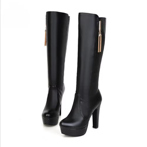 รองเท้าบูทกันหิมะแบบใหม่ปี 2025 คุณภาพสูง หนัง PU กันน้ำ ปลายแหลม ส้นหนา รองเท้าบูทกันฝนสำหรับผู้หญิง - Product Image 1