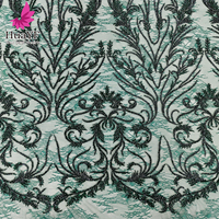 HY3536 Tissu de mariée en dentelle Chantilly 3D verte française perlée avec sequins, idéal pour Aso Ebi - Grande Vente