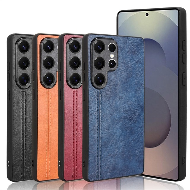 Suture Design Retro PU Leather Case For Samsung Galaxy S25 S24 S23 S22 S21 Ultra + / Note 20 Ultra Matte Protection Back Cover