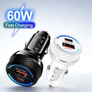 60W High Power Round Fireproof Car Charger Dual PD & QC3.0 Fast Charging <b>USB</b>-C + <b>USB</b>-A Ports for Earphone & Laptop Wholesale - Product Image 2