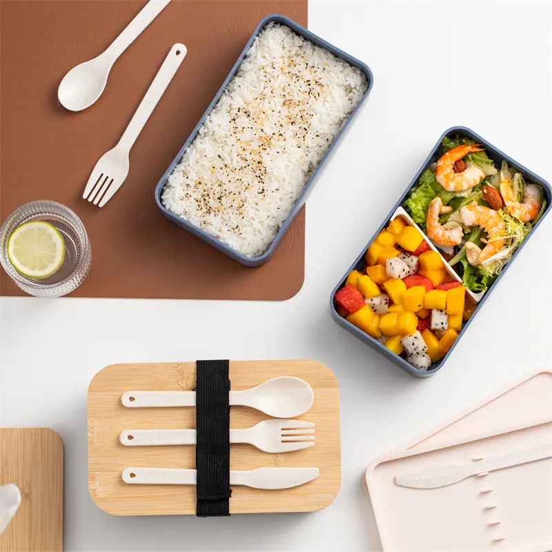 Bölünmüş Cutleries ile öğle yemeği yemekleri için özelleştirilmiş öğle yemeği için Bento kutusu tek çift katmanlar plastik gıda kabı