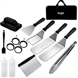 Ensemble d'outils de cuisson BBQ en acier inoxydable SS430 de 14 pièces, très vendu, avec poignées en plastique pour barbecue au charbon de bois - Product Image 1