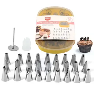 30 Stück Edelstahl Kuchen Dekorations spitzen Kit mit 1 wieder verwendbaren Kupplung