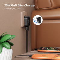Chargeur mural pliable Tommox 25W USB-C/GaN avec protection OTP pour téléphones portables, appareils photo et tablettes - Charge rapide