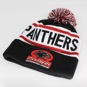 Gorro de Invierno con Borlas y Logotipo de Equipo Doble en Jacquard, con Rayas y Puño, para Artículos Deportivos y Uso en Días de Partido - Product Image 4