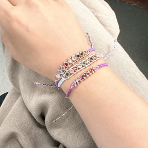 Bracelet tressé en corde cirée avec zircon coloré, style rétro élégant français, chic parisien vintage, bohème, tissé à la main, Purlseras - Product Image 6