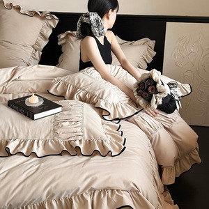Maple Syrup Milk Coffee Korean Style All Cotton Brushed Fleece <b>Bedding</b> <b>Set</b> Solid Color Breathable Home Use Sheet Style - Product Image 1