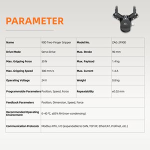 Mano Robotica Umanoide ZBDynamiX con Pinza a 2 Dita, 24V 0.8kg, Basso Consumo Energetico, Adattabile a Braccio Cobot, per Simulazione e Addestramento Robotico - Product Image 2