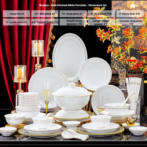 Services <span class=keywords><strong>de</strong></span> table en porcelaine fine <span class=keywords><strong>de</strong></span> luxe, bord doré, bols à soupe blancs, assiettes, <span class=keywords><strong>vaisselle</strong></span> en céramique <span class=keywords><strong>pour</strong></span> hôtel, restaurant, mariage - Product Image 6