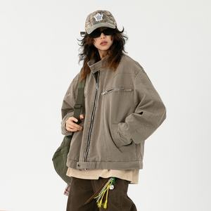 Blouson court en jean brodé à rivets et perles pour homme, coupe ample, avec fermeture éclair - Product Image 6