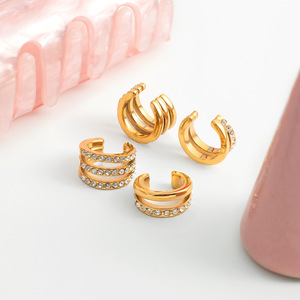 <b>Clip</b>-On Earrings Gold Multi-Layer Crystal Geometric Women's Jewelry Party Fashion Accessory - Product Image 4
