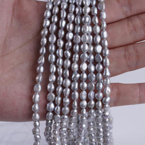 Natural 18cm5-6mm Freshwater Pearls <b>White</b> Baroque Irregularly Two <b>Sided</b> Glossy Gray Straight Hole Potatoeshaped Loose Beads - Product Image 2