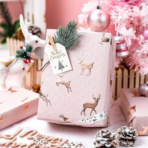 Papier cadeau de Noël rose or avec motif renne, 17 po x 32,8 pi, écologique, revêtement simple face - Product Image 3
