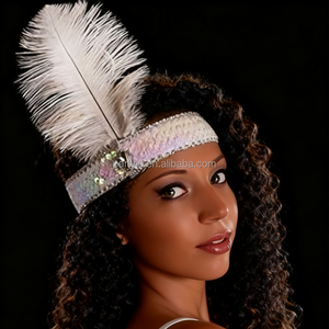 1920s Flapper Plume Bandeaux En Vrac Coloré Diamant Coiffe pour Femmes Halloween et <span class=keywords><strong>Gatsby</strong></span> Thème Fête Carnaval Accessoire - Product Image 1