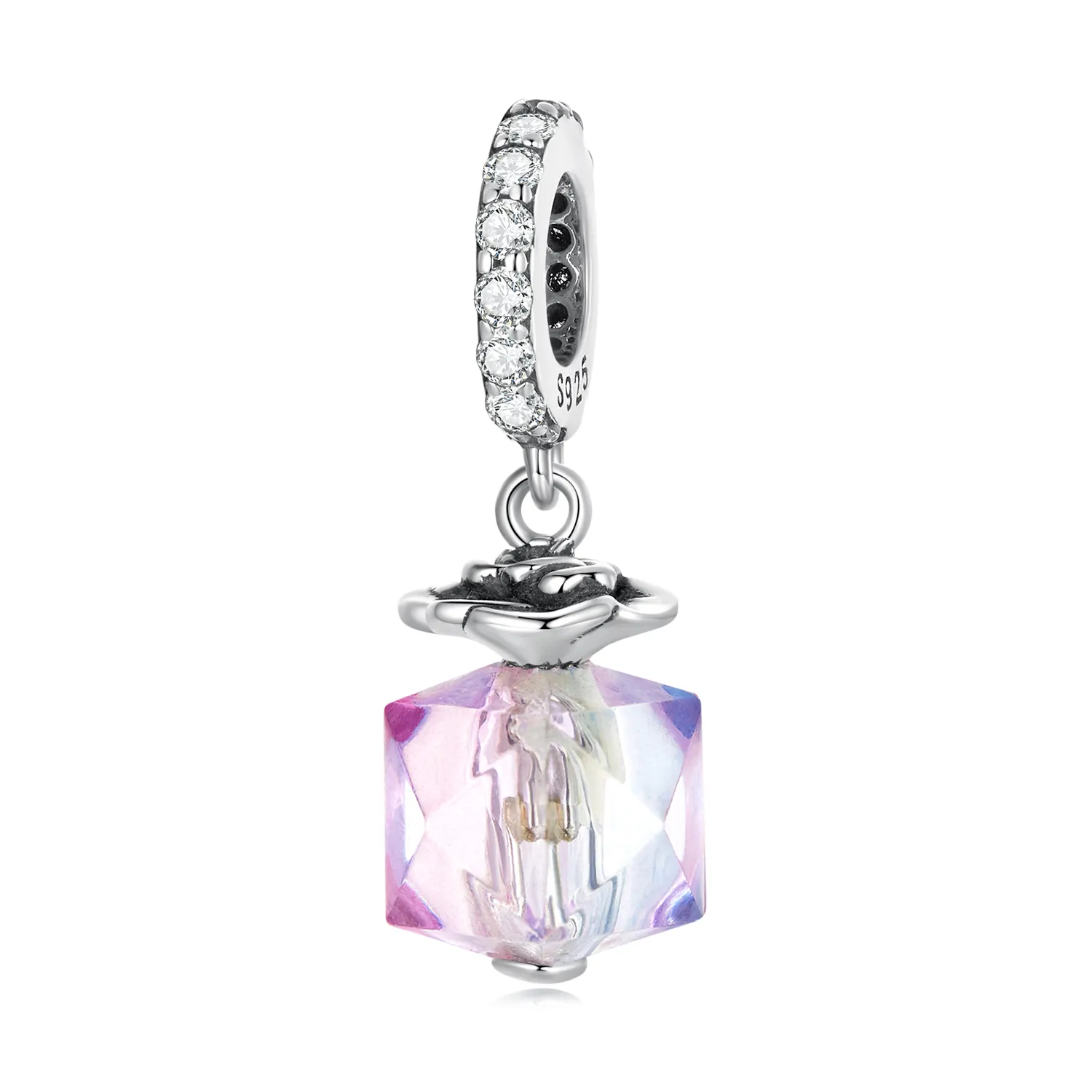 2022 100% 925 Sterling Silver Acrylic Perfume Rose Pendant plata de ley Beaded For Original DIY Bracelet Bangle Jewelry SCC2312