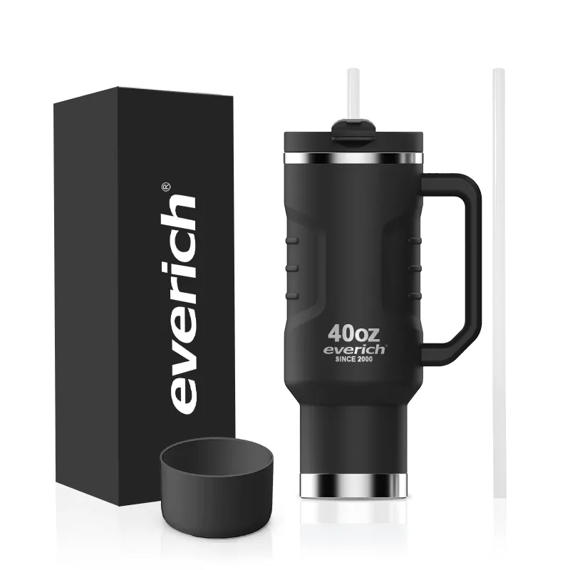 Everich 40oz personalizado BPA livre isolado aço inoxidável tumbler com alça e palha