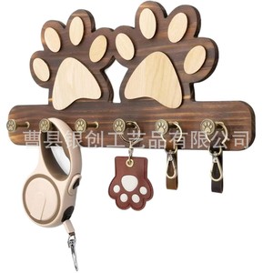 Wooden Dog Paw Shaped Hooks Wall Mounted <b>Key</b> <b>Hanger</b> Pet Leash Organizer Entryway Decor Multipurpose Storage - Product Image 5