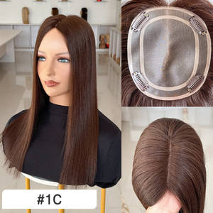 ท็อปเปอร์ผมแท้สีน้ำตาลเข้มแบบดิบ รัสเซีย  ฐานโมโน 5x6  ท็อปเปอร์ผมแท้สำหรับผู้หญิง พร้อมส่ง - Product Image 2